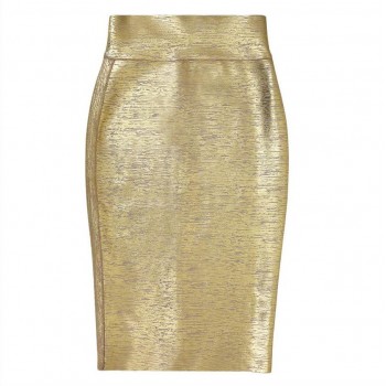 Newest Sexy Gold Bronzing Bandage Skirt 2018 Knitted Sweet Designer Pencil Skirt
